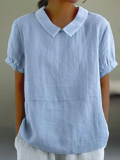 avaya | relaxed cotton short-sleeve blouse blue