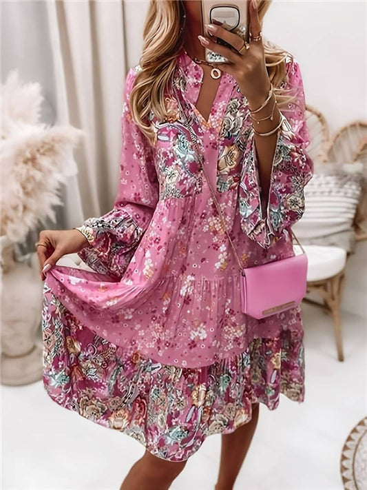 daisy | floral midi dress with long sleeves pink