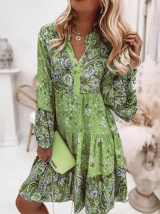 daisy | floral midi dress with long sleeves green