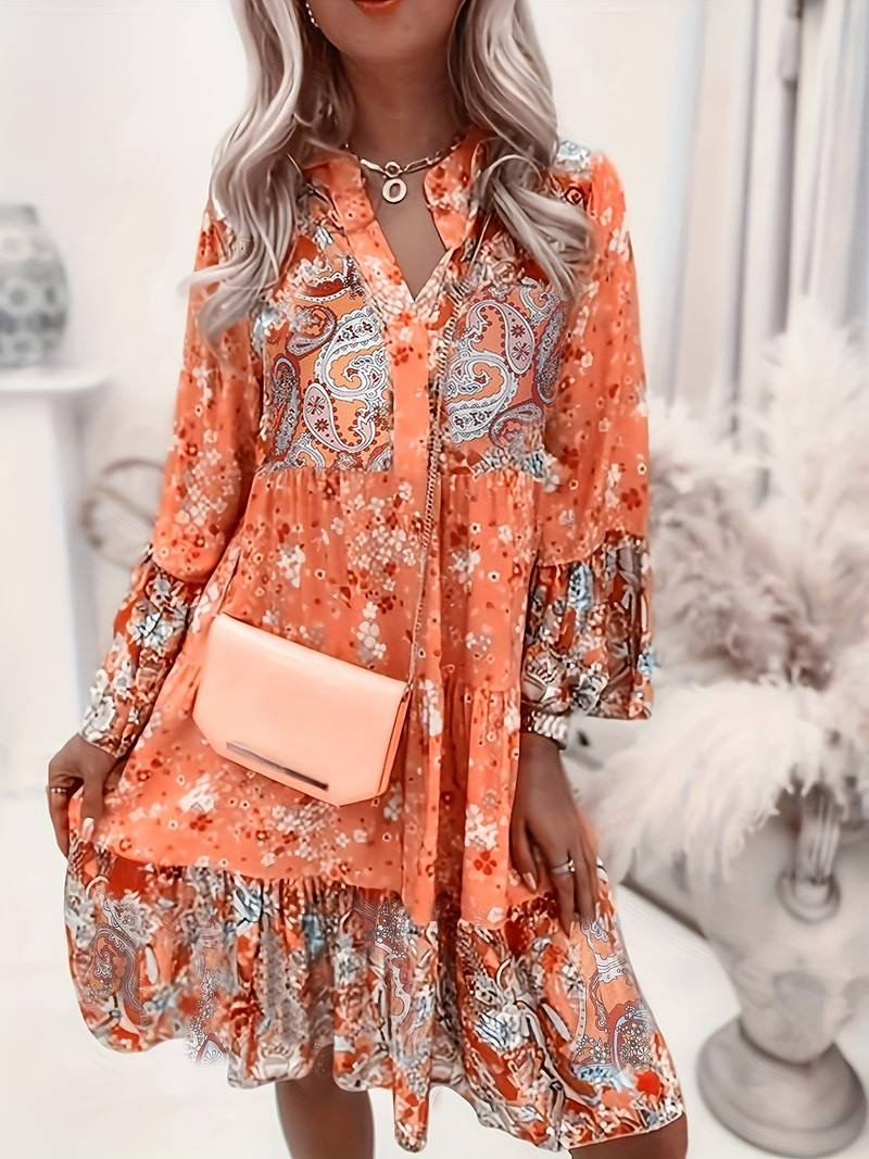 daisy | floral midi dress with long sleeves orange