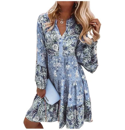 daisy | floral midi dress with long sleeves blue