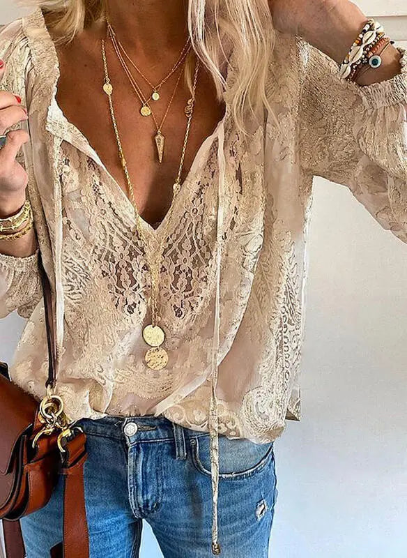 Ophelia | Boho V-Neck Blouse with Delicate Detailing
