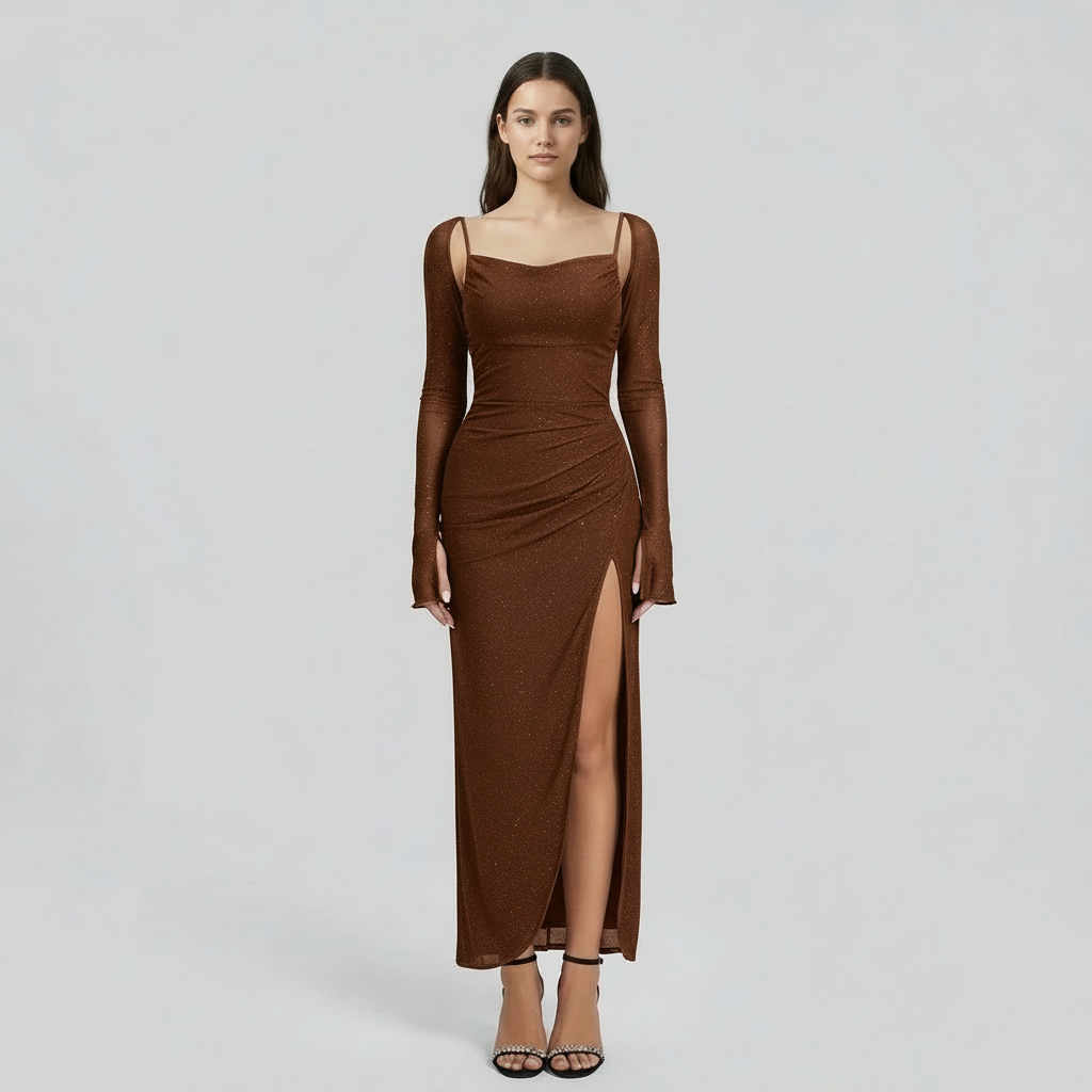 Isabella | Glitter Halter-Neck Maxi Dress