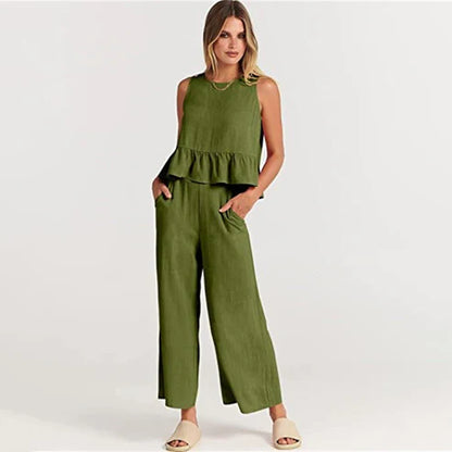 daisy | sleeveless two-piece set olive