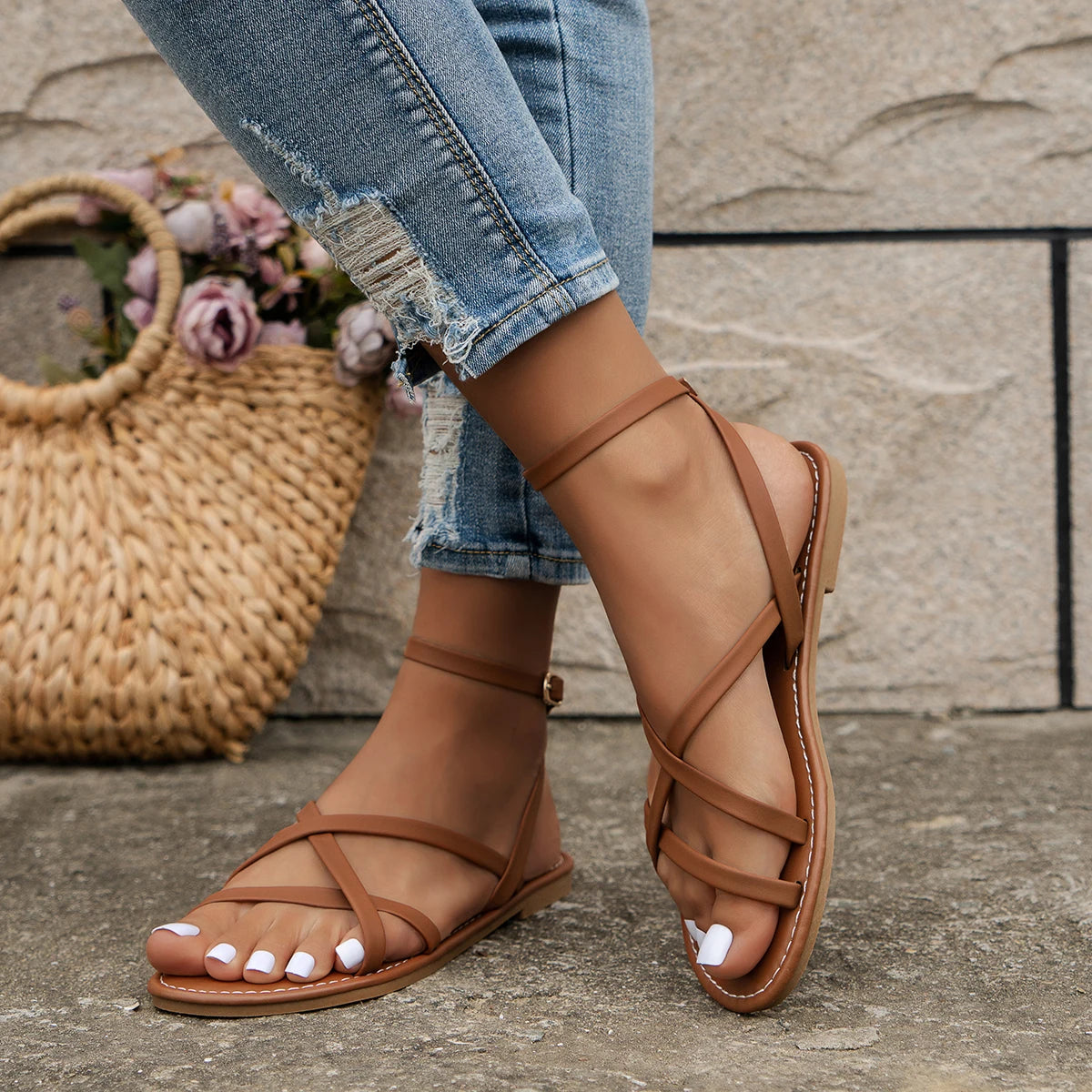 daisy | ankle strap flat sandals