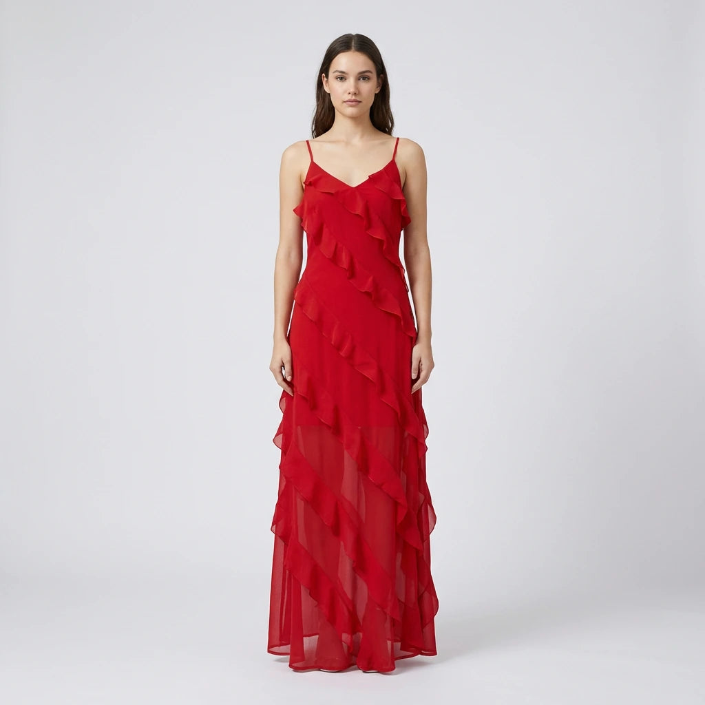 Victoria | Ruffled Maxi Dress with Open Back