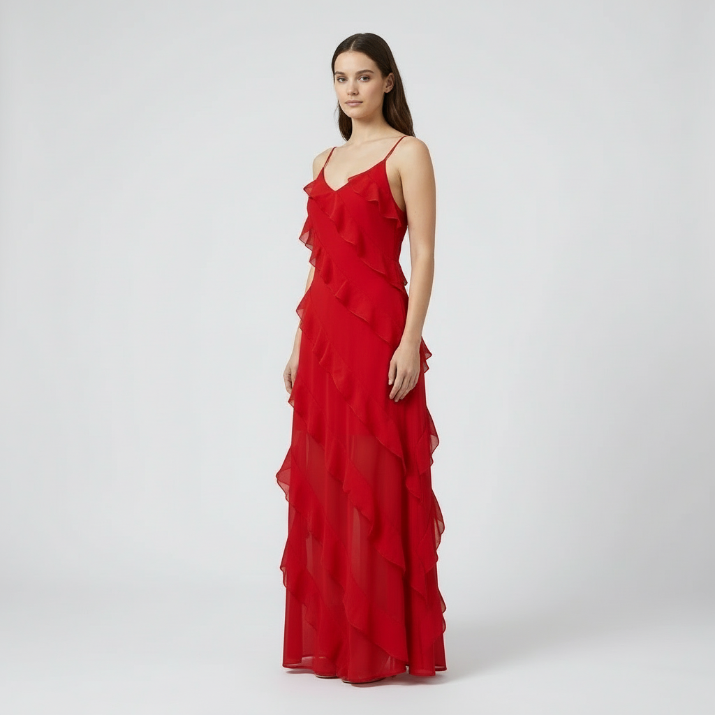 Victoria | Ruffled Maxi Dress with Open Back