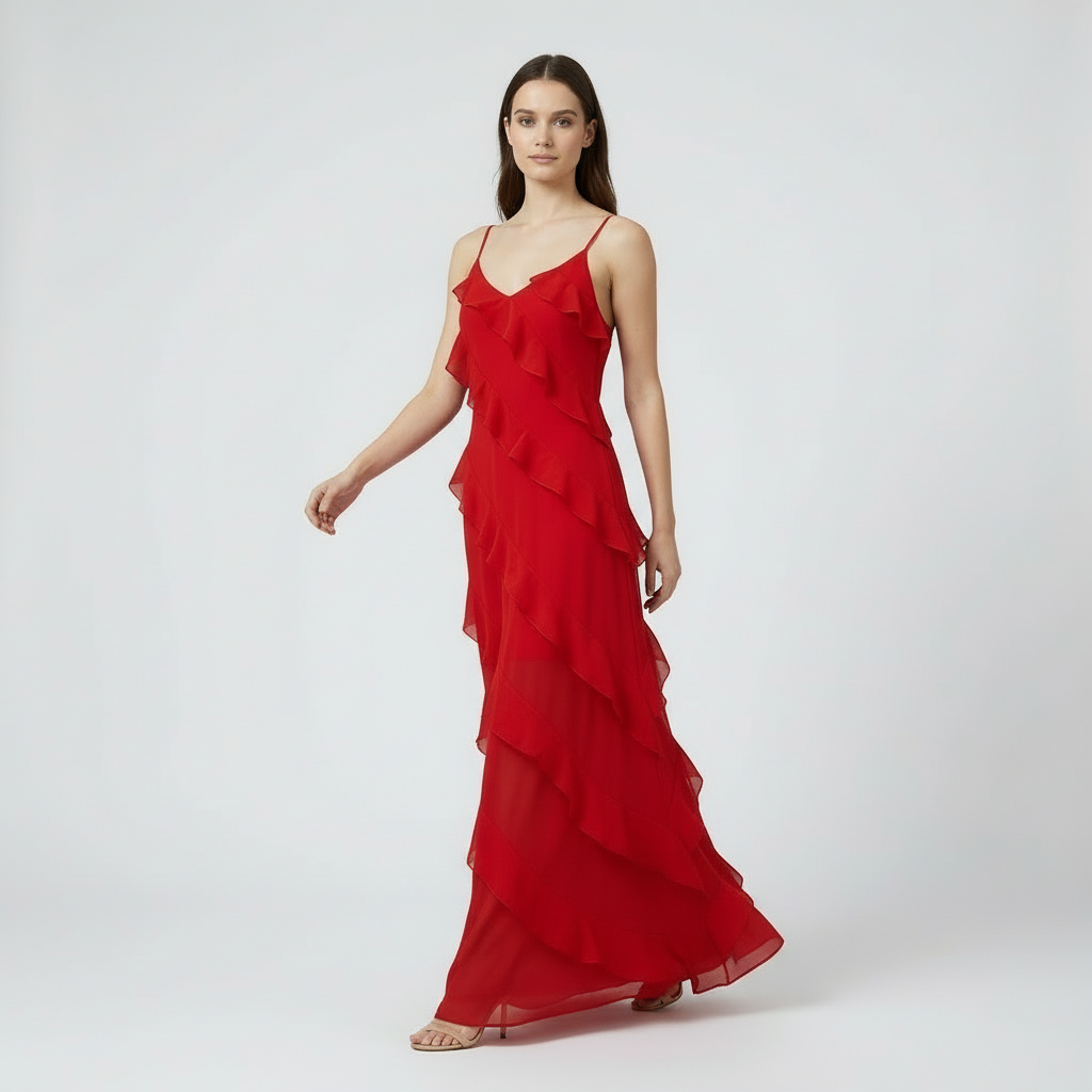Victoria | Ruffled Maxi Dress with Open Back