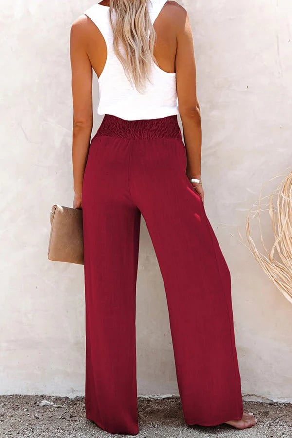 daisy | high-waisted smocked trousers wine red