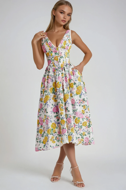 daisy | floral summer midi dress yellow floral
