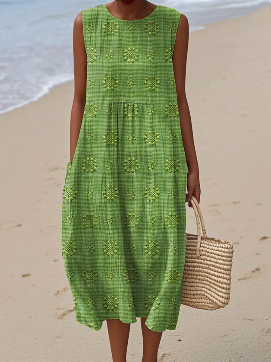 natalie | textured sleeveless midi dress green
