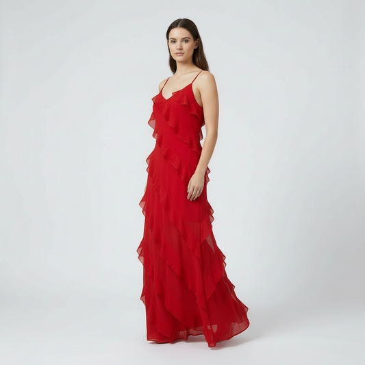 Victoria | Ruffled Maxi Dress with Open Back