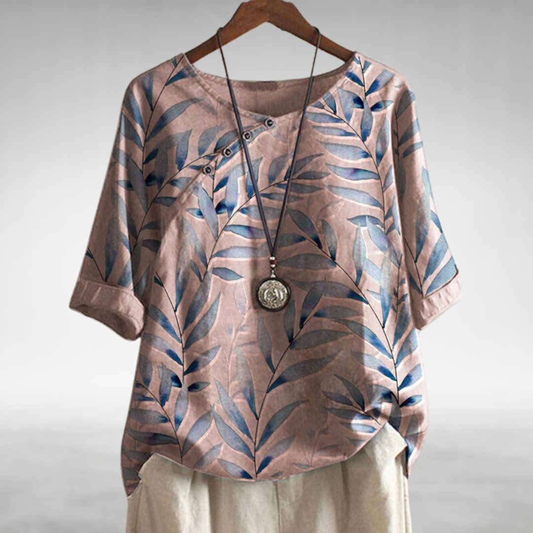 Maya | Leaf Print Button-Up Blouse
