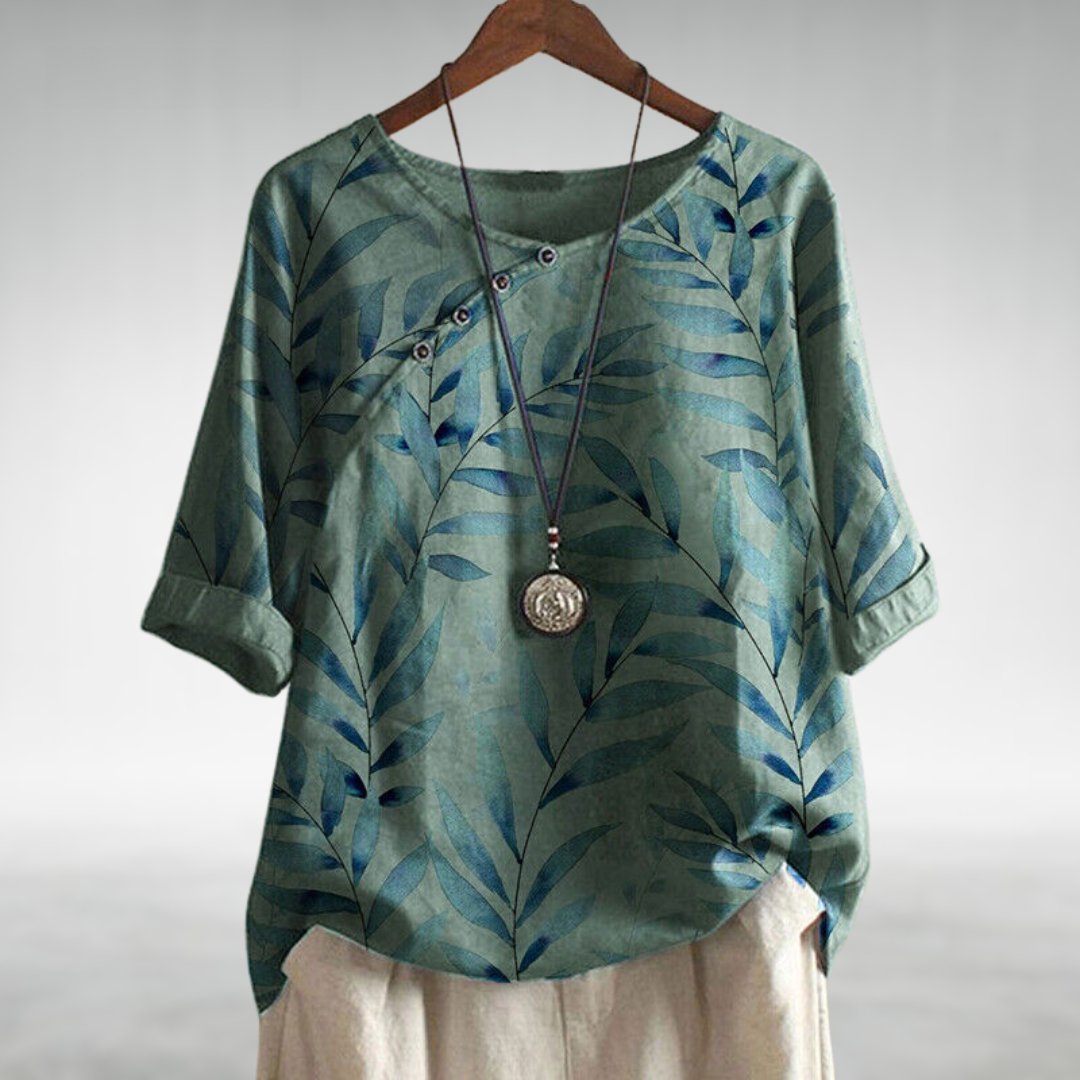 Maya | Leaf Print Button-Up Blouse