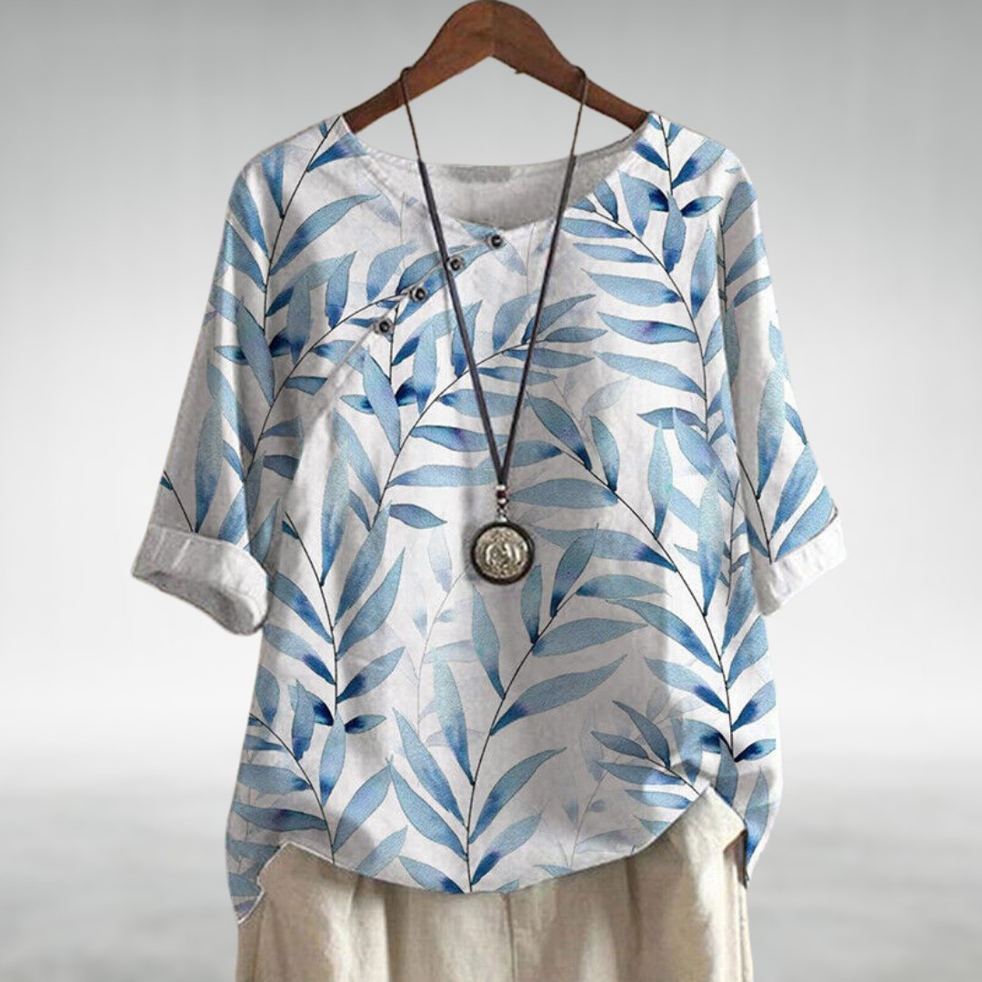 Maya | Leaf Print Button-Up Blouse
