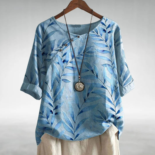 Isala | Leaf Print Button-Up Blouse