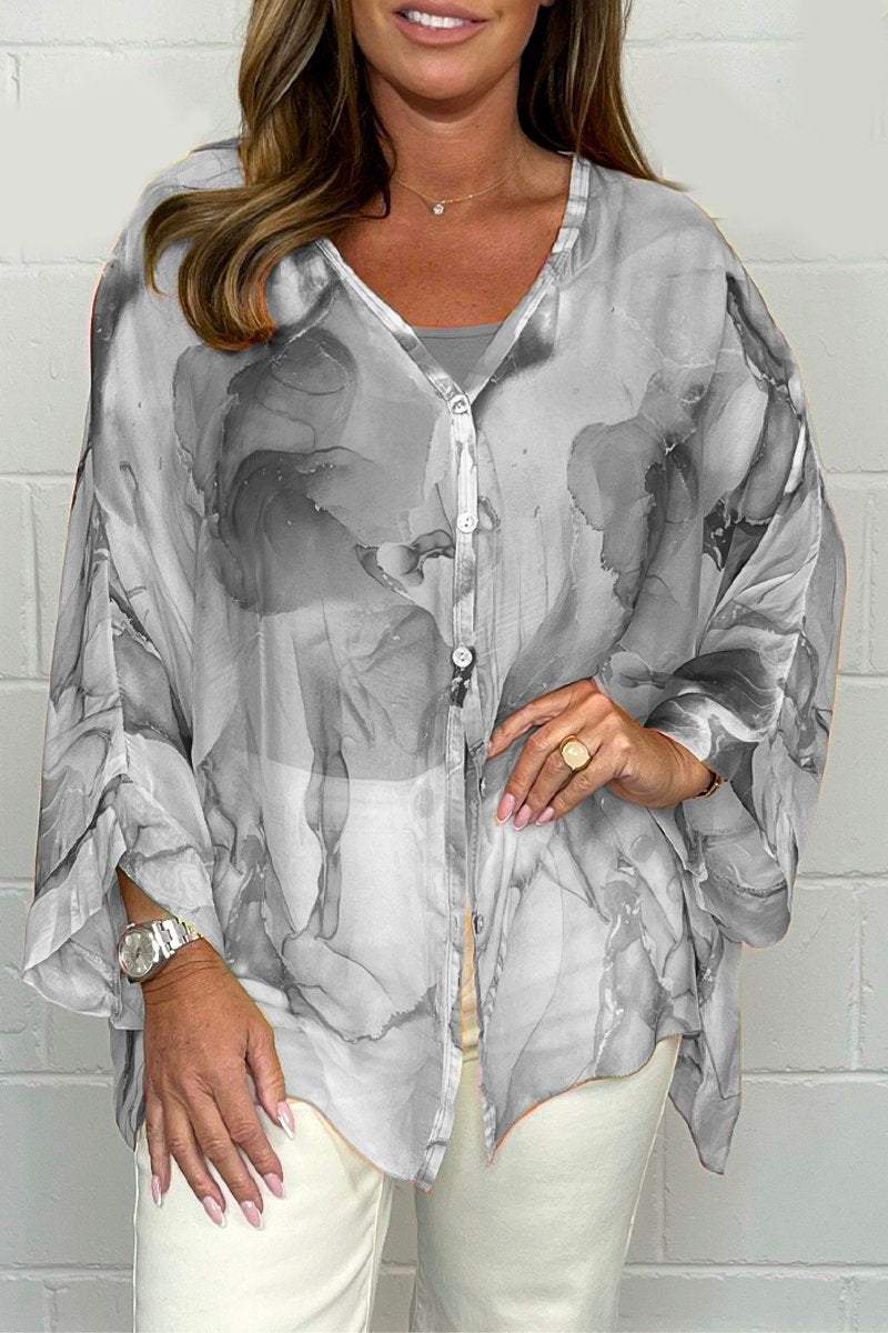 noa | printed lightweight blouse grey