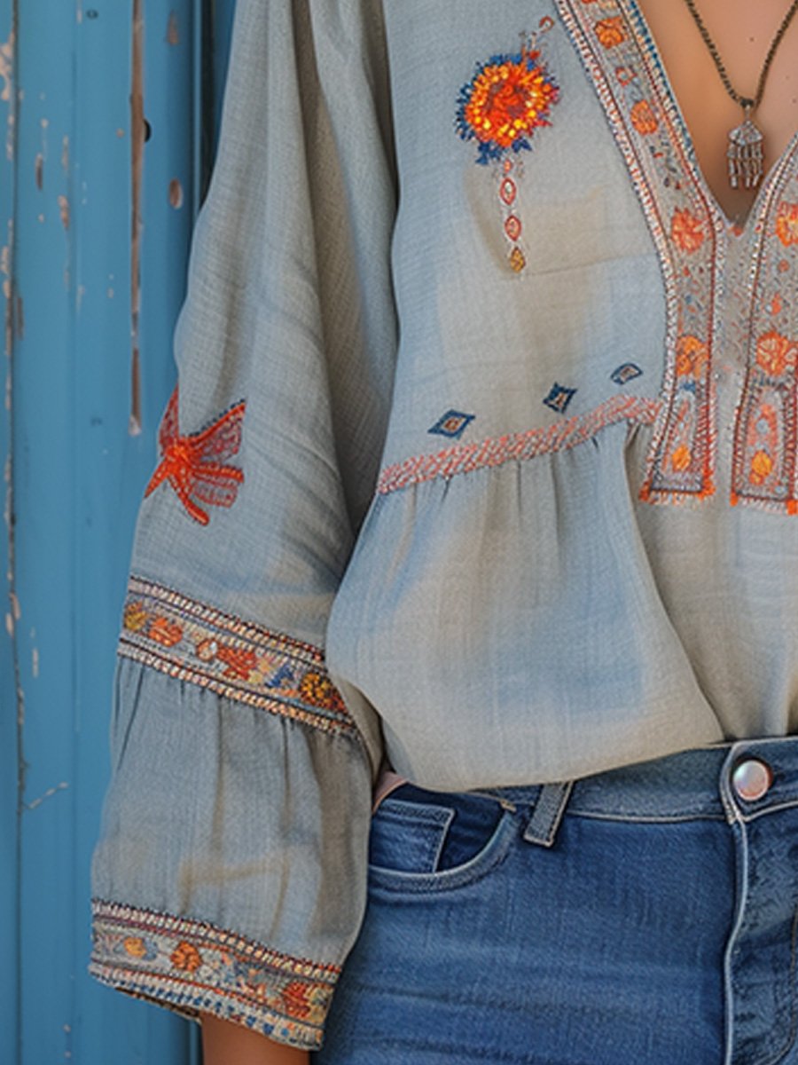 Soleil | Bohemian Embroidered Summer Blouse