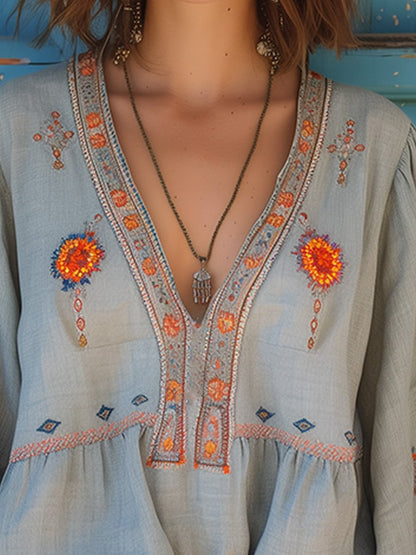 Soleil | Bohemian Embroidered Summer Blouse