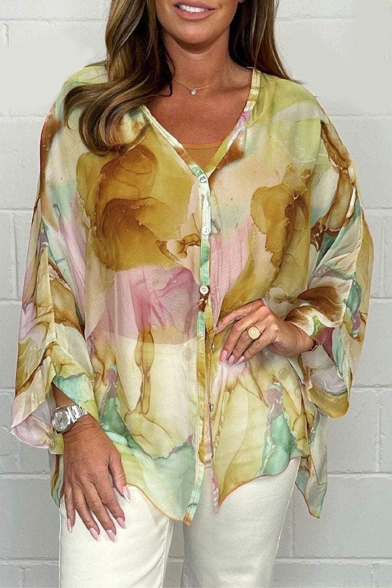 noa | printed lightweight blouse brown and pink