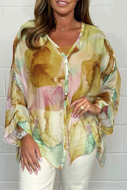 noa | printed lightweight blouse brown and pink