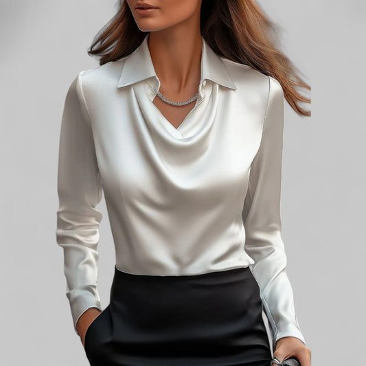 Solmira | Draped Neck Satin Blouse for Effortless Elegance