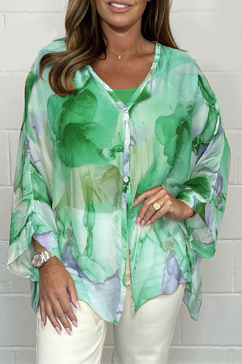 noa | printed lightweight blouse green and purple