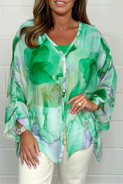noa | printed lightweight blouse green and purple