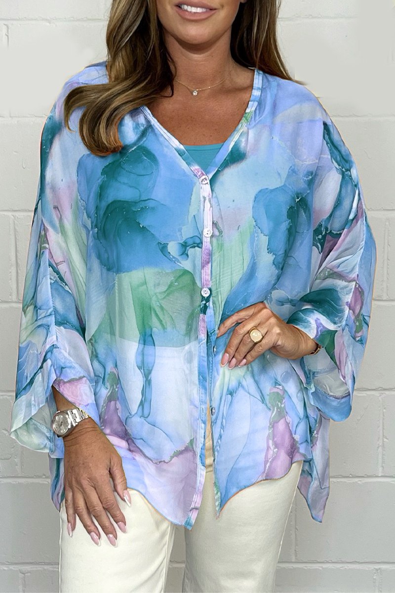 noa | printed lightweight blouse blue and purple