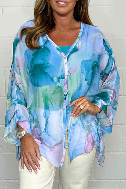 noa | printed lightweight blouse blue and purple
