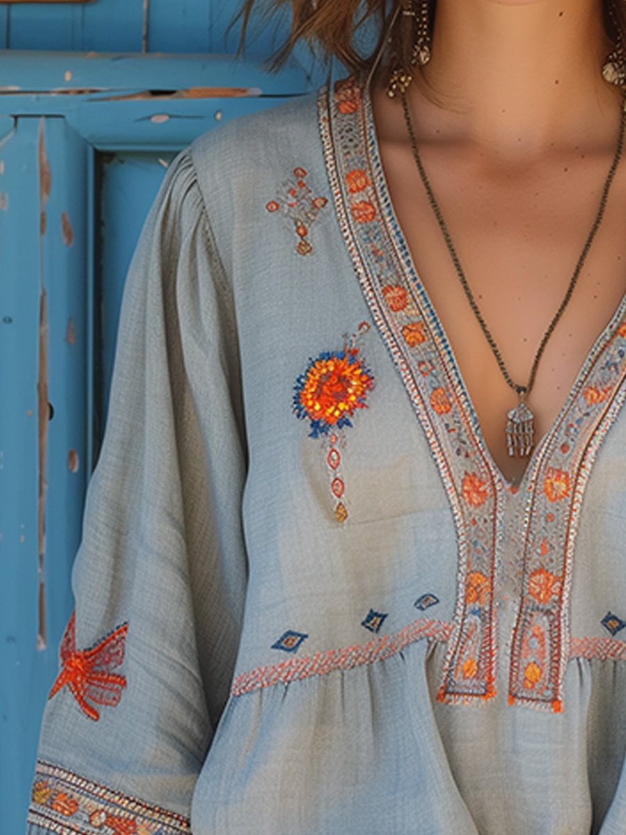 Soleil | Bohemian Embroidered Summer Blouse