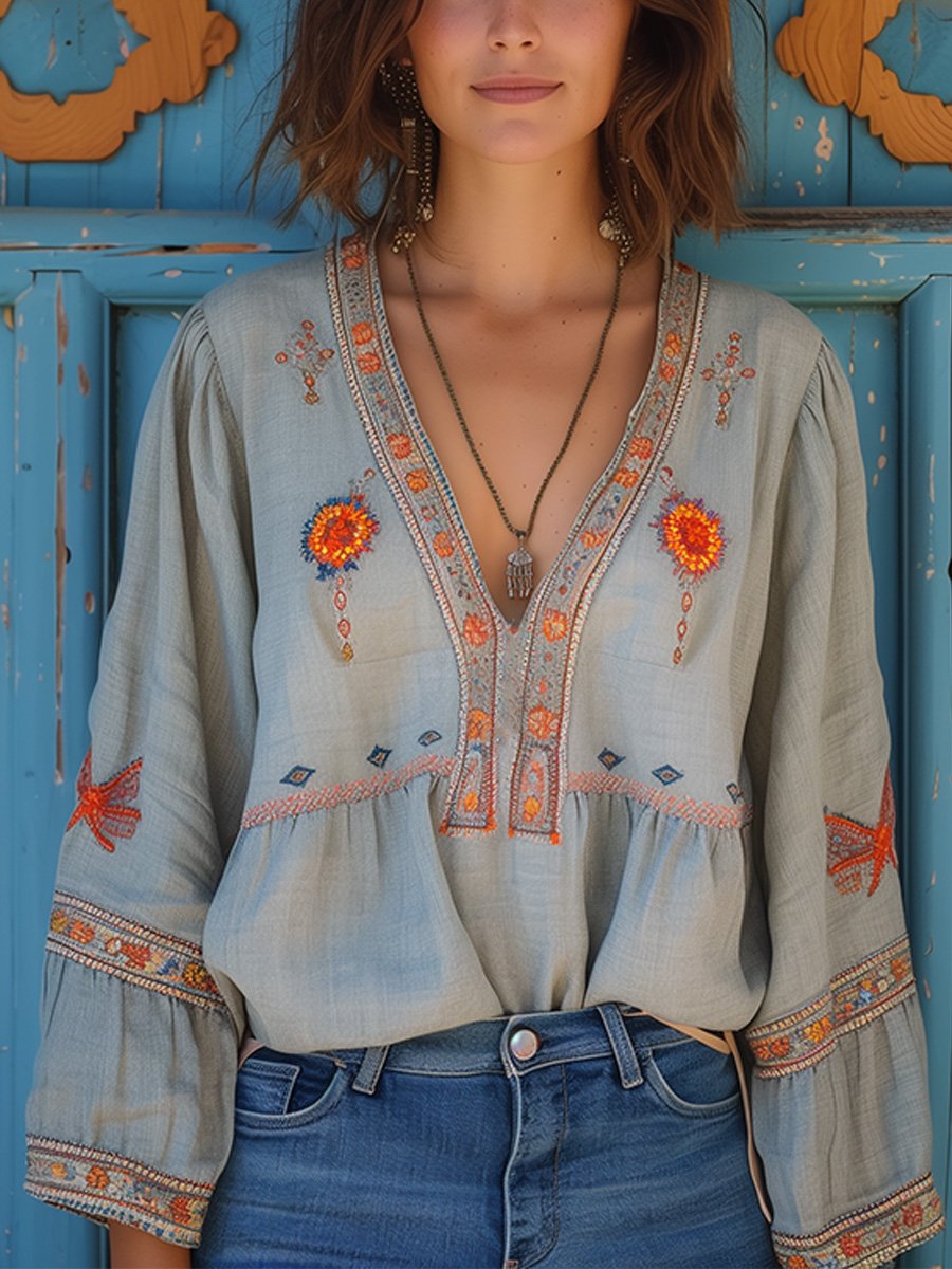 Soleil | Bohemian Embroidered Summer Blouse