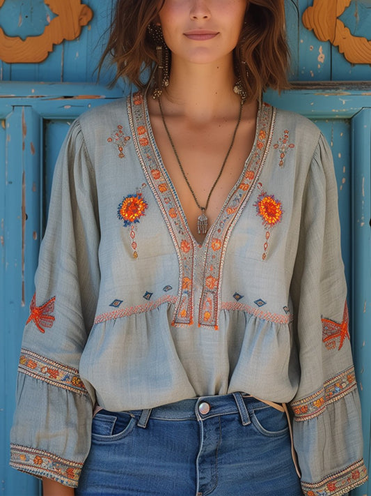 Soleil | Bohemian Embroidered Summer Blouse
