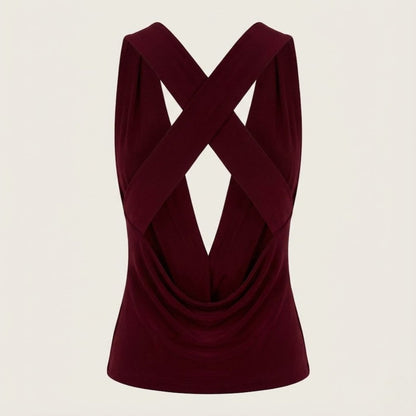rhea | cowl neck open back evening top