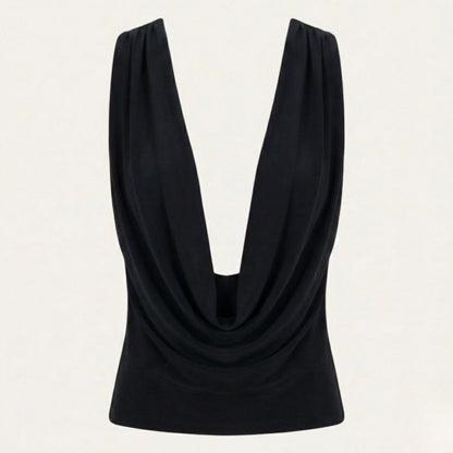 rhea | cowl neck open back evening top