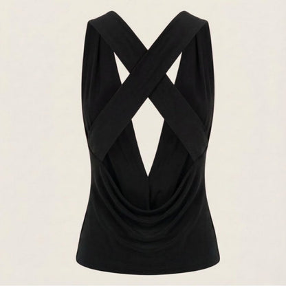 rhea | cowl neck open back evening top