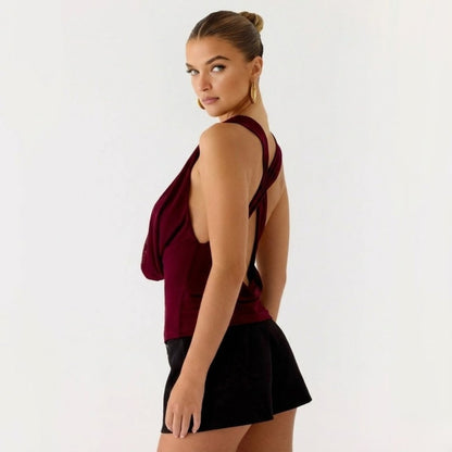 rhea | cowl neck open back evening top