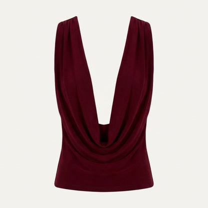 rhea | cowl neck open back evening top