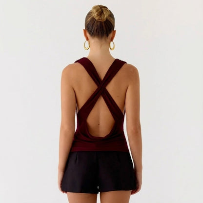 rhea | cowl neck open back evening top