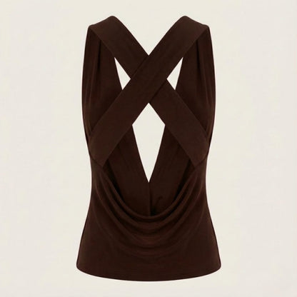 rhea | cowl neck open back evening top