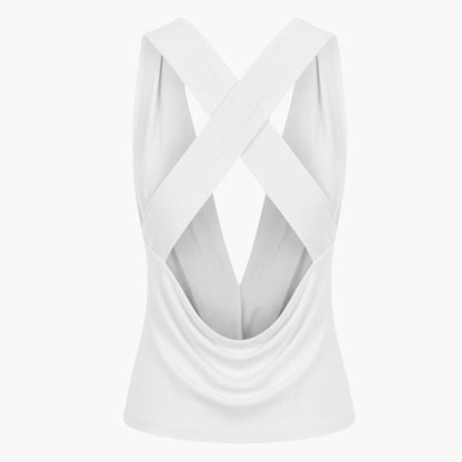 rhea | cowl neck open back evening top