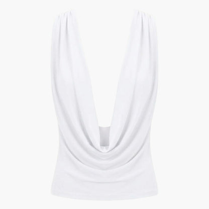 rhea | cowl neck open back evening top