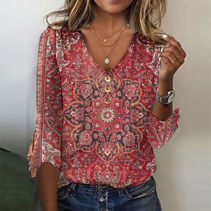 audrey | bohemian oriental print blouse red