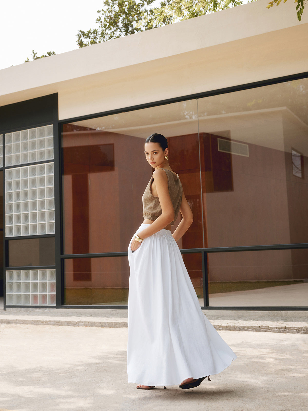 daisy | high waist pleated a-line maxi skirt