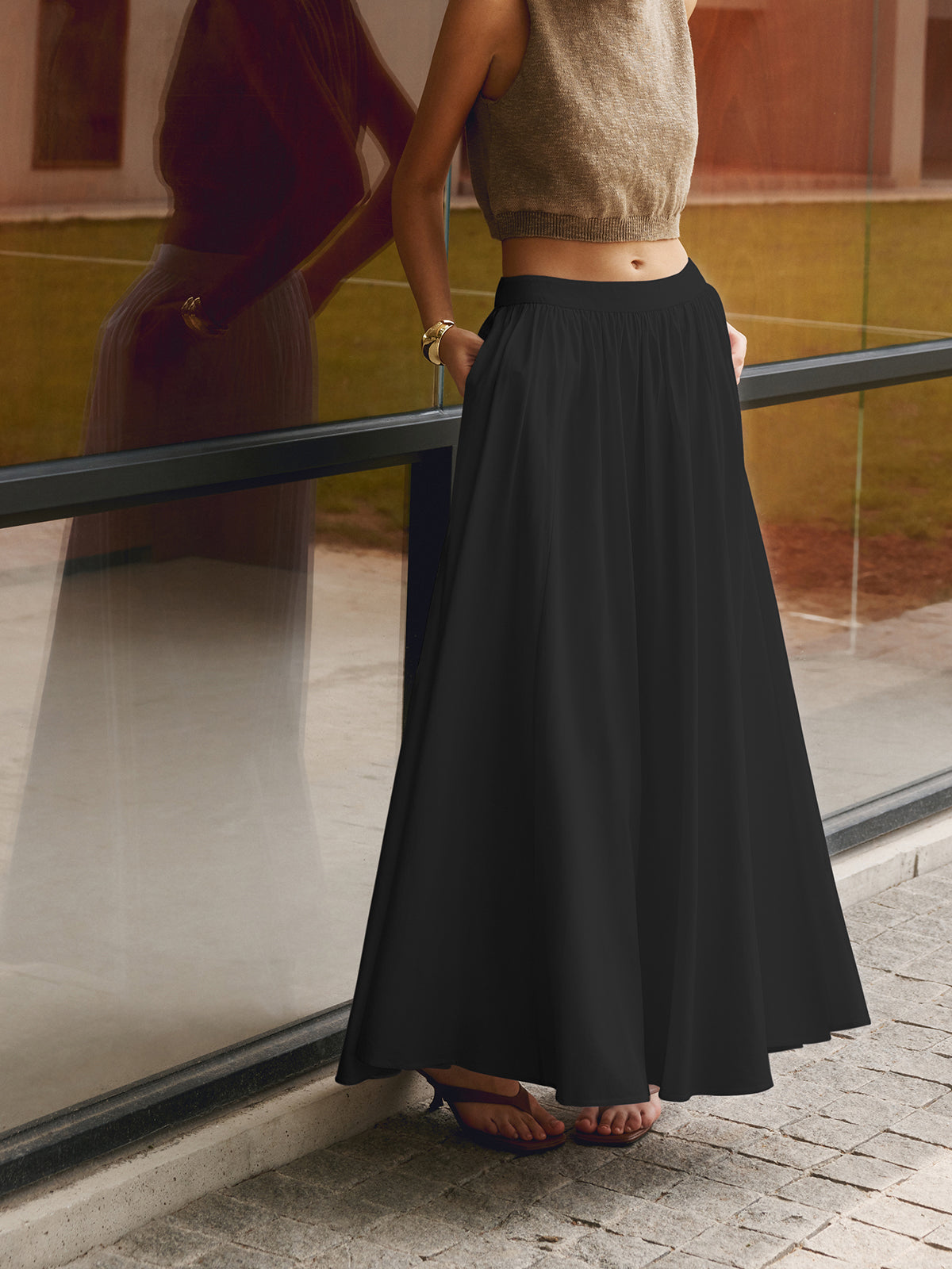 daisy | high waist pleated a-line maxi skirt