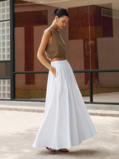 daisy | high waist pleated a-line maxi skirt white