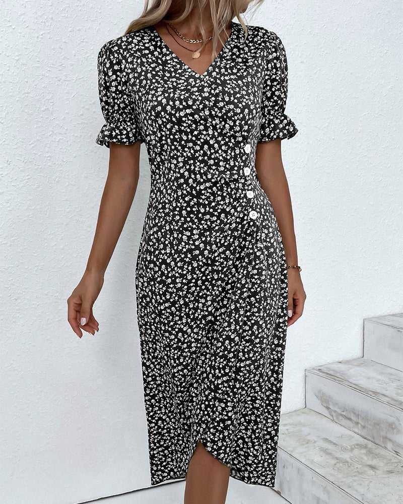 daisy | floral midi wrap dress with button detail