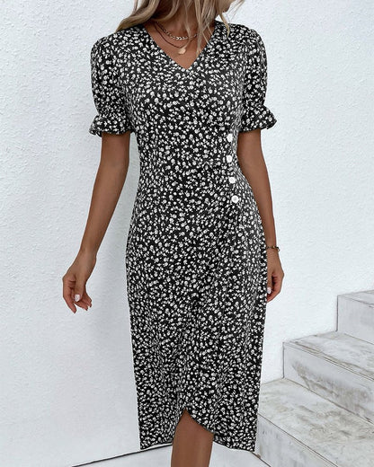 daisy | floral midi wrap dress with button detail