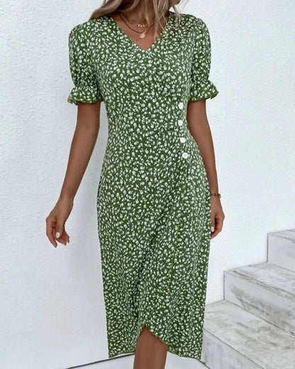 daisy | floral midi wrap dress with button detail