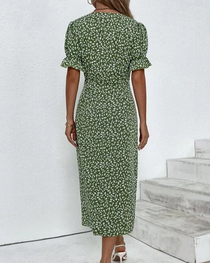 daisy | floral midi wrap dress with button detail